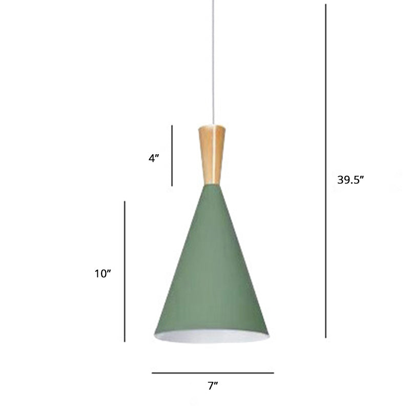 Lámpara colgante de cono de macarrón Metálico de 1 luces Restaurante de iluminación suspendido