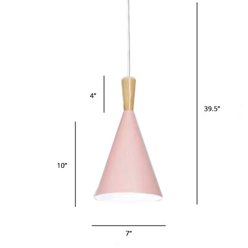 Macaron Cone Pendant Lamp Metallic 1-Light Restaurant Suspended Lighting Fixture