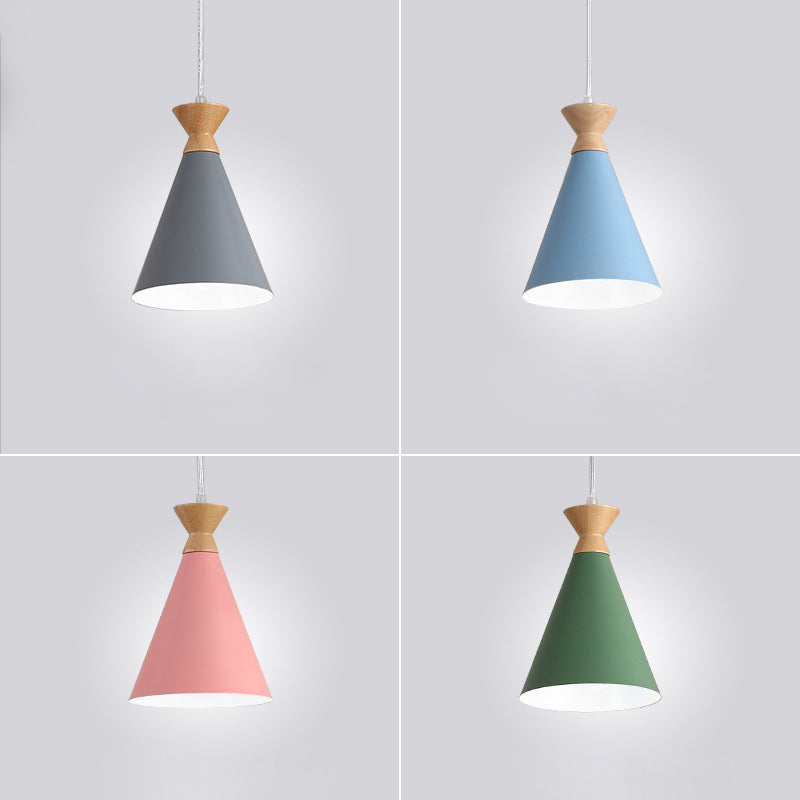 Conical Living Room Drop Pendant Metal 1 Bulb Macaron Style Hanging Ceiling Light