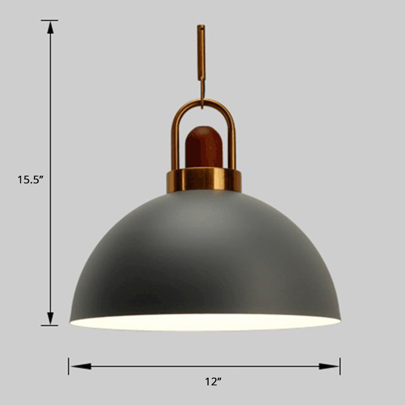 Bowl Shaped Hanging Lamp Nordic Metal 1-Light Restaurant Ceiling Pendant with Arc Handle