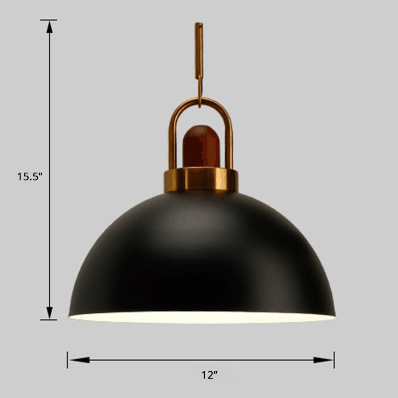 Bowl Shaped Hanging Lamp Nordic Metal 1-Light Restaurant Ceiling Pendant with Arc Handle