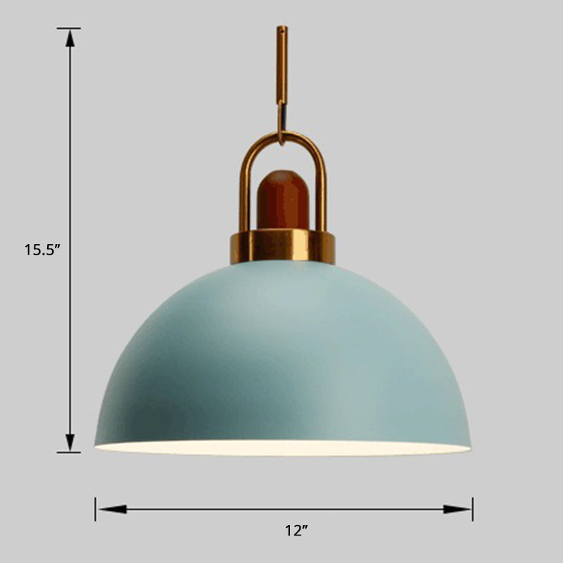 Bowl Shaped Hanging Lamp Nordic Metal 1-Light Restaurant Ceiling Pendant with Arc Handle