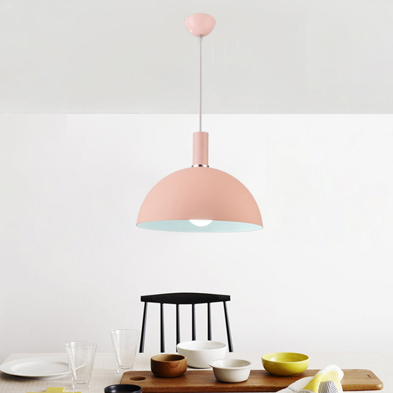 Aluminum Hemisphere Hanging Light Nordic 1 Head Pink and White Inner Pendulum Light for Bedroom