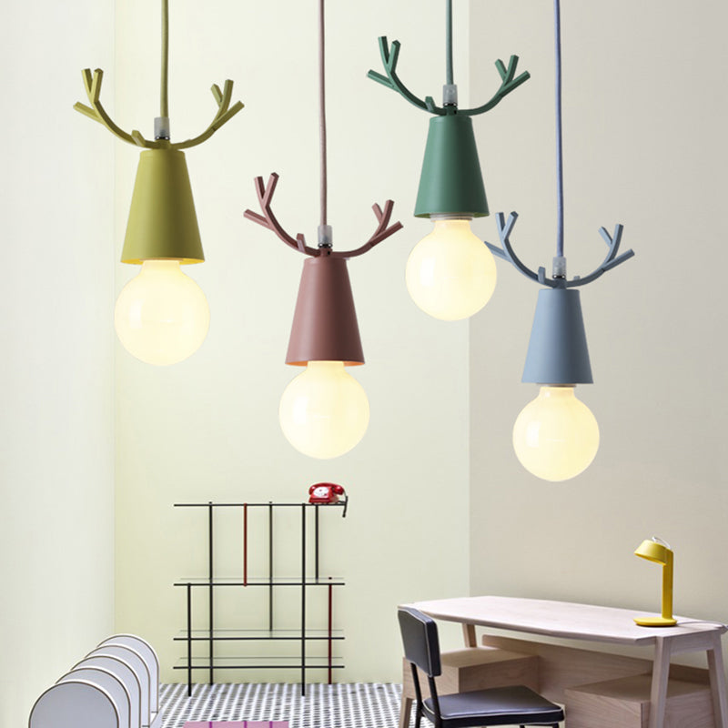 Antler Metal Pendant Lighting Nordic 1 Bulb Ceiling Hang Lamp with Open Bulb Design