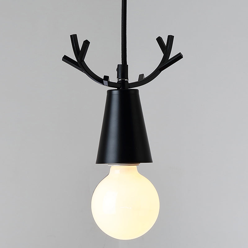 Illuminazione a sospensione in metallo antler nordico 1 lampadina lampadina con design a bulbo aperto