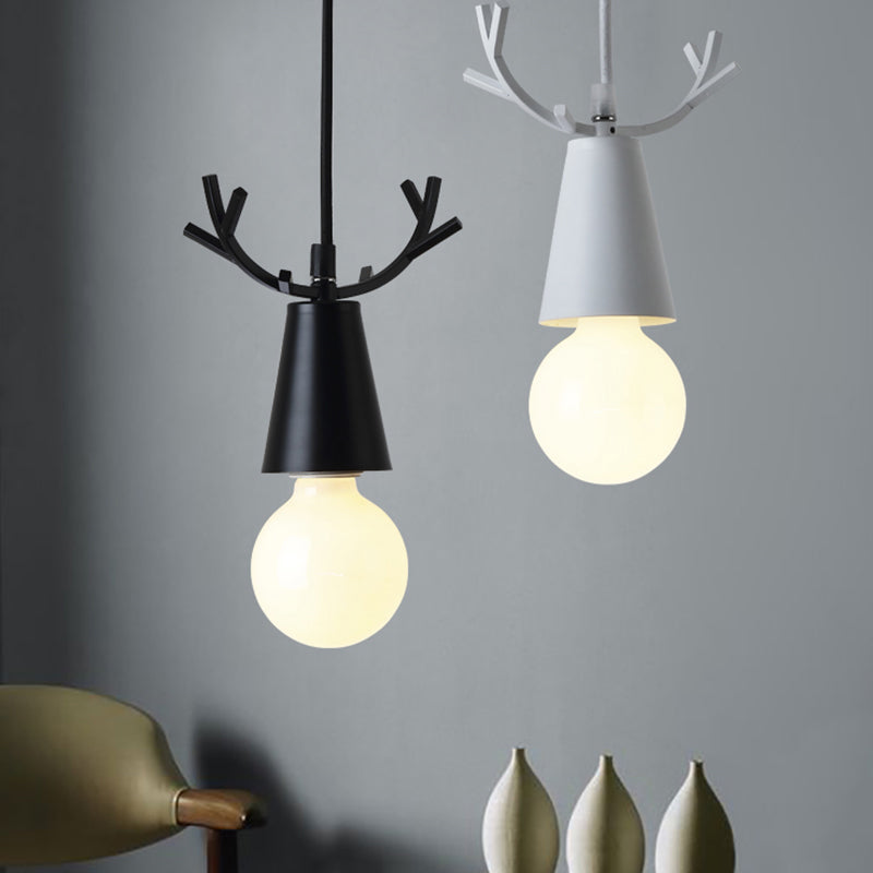 Antler Metal Pendant Lighting Nordic 1 Bulb Ceiling Hang Lamp with Open Bulb Design