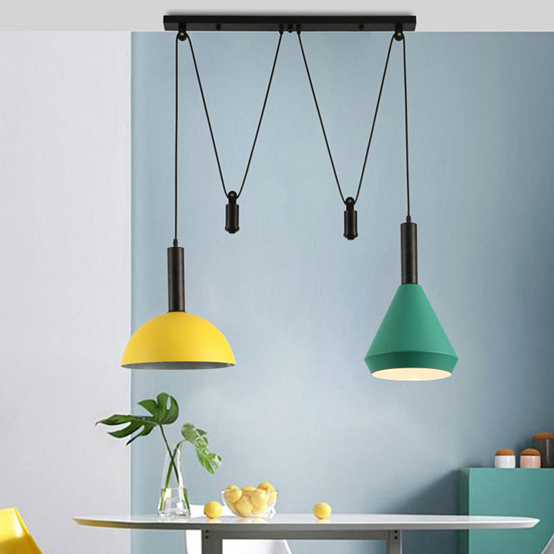 Geometric Shade Cluster Pendant Nordic Aluminum 2 Lights Restaurant Hanging Lamp with Pulley