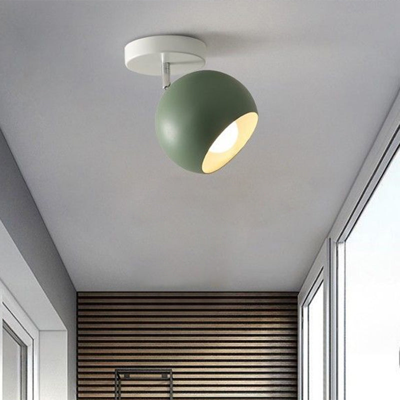 Swivelable Dome Metal Flush Light Nordic 1 Bulb Green Semi Flush Ceiling Light for Corridor