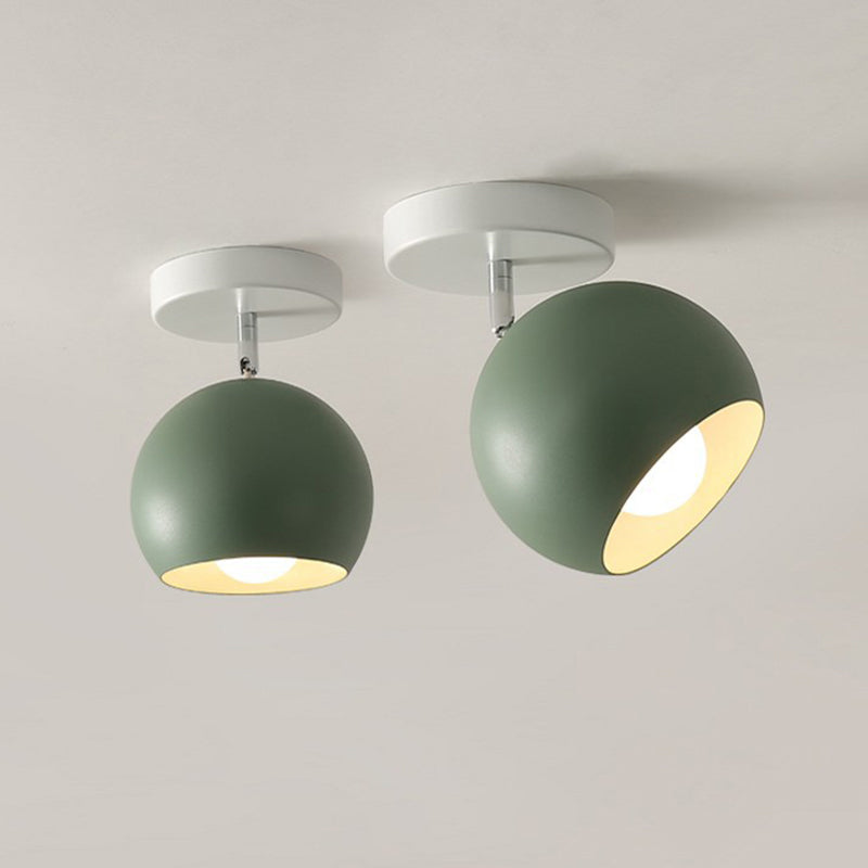 Swivelable Dome Metal Flush Light Nordic 1 Bulb Green Semi Flush Ceiling Light for Corridor