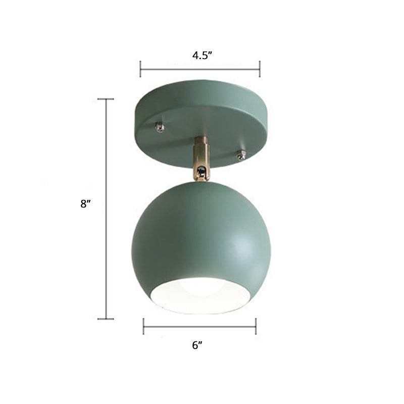 Swivelable Dome Metal Flush Light Nordic 1 Bulb Green Semi Flush Ceiling Light for Corridor