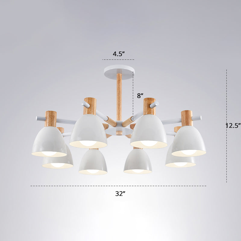 Witte klok ophanging Licht armatuur Minimalistische metalen kroonluchter lamp met houten decor