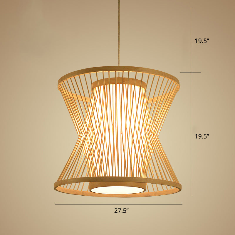 Accensione a ciondolo a ciondolo a gabbia simmetrica Nordic Bamboo 1 Bulbo Beige Pendulum Light for Restaurant