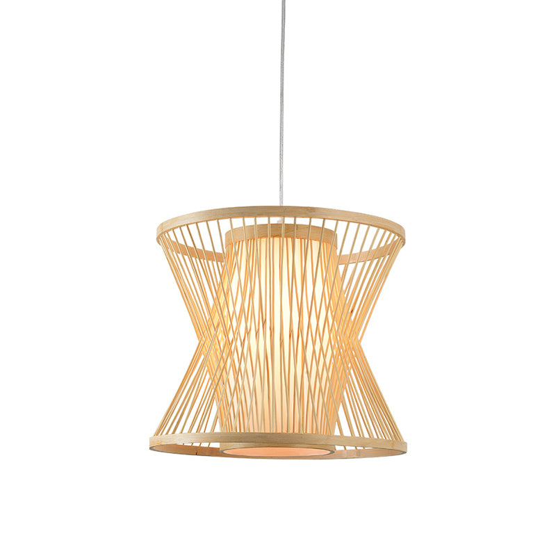 Accensione a ciondolo a ciondolo a gabbia simmetrica Nordic Bamboo 1 Bulbo Beige Pendulum Light for Restaurant