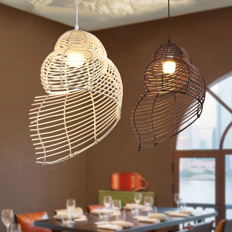 Bamboo Spiral Shell Pendant Lightture Asia Asia Single Hanging Light for Restaurant