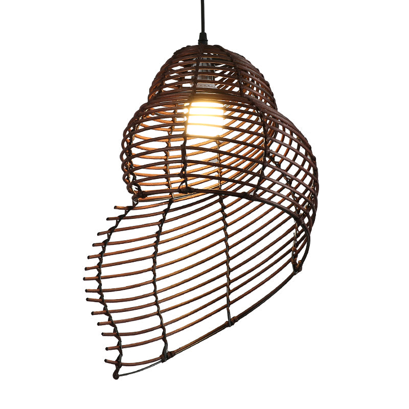 Bamboo Spiral Shell Pendant Light Fixture Asia Single Hanging Light for Restaurant