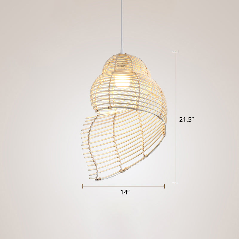 Bamboo Spiral Shell Pendant Light Fixture Asia Single Hanging Light for Restaurant