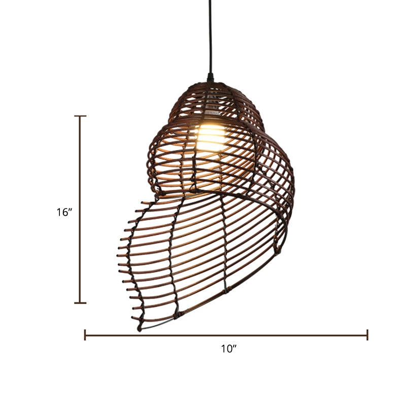 Bamboo Spiral Shell Pendant Light Fixture Asia Single Hanging Light for Restaurant