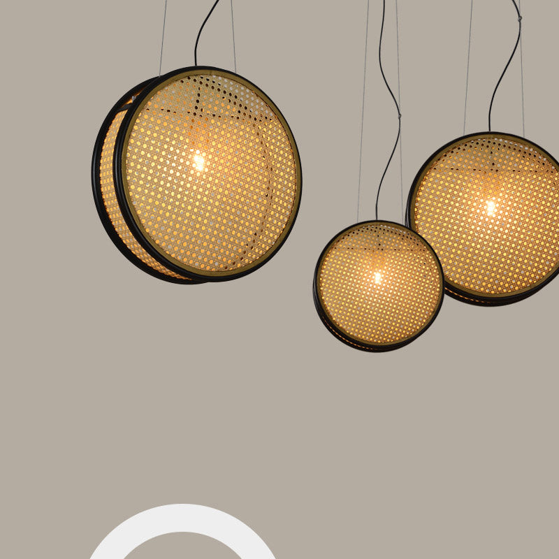 BEIGE Circle a sospensione del soffitto Creativo Creativo ASIAN A 1 LIGHT RATTAN DROP DROPPANT PER CAMERA