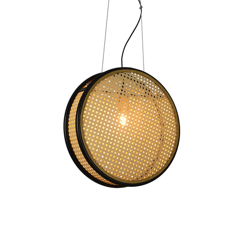 BEIGE Circle a sospensione del soffitto Creativo Creativo ASIAN A 1 LIGHT RATTAN DROP DROPPANT PER CAMERA