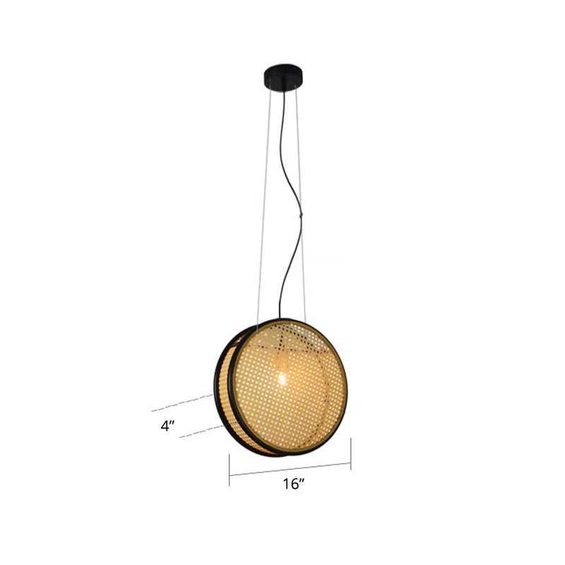 BEIGE Circle a sospensione del soffitto Creativo Creativo ASIAN A 1 LIGHT RATTAN DROP DROPPANT PER CAMERA