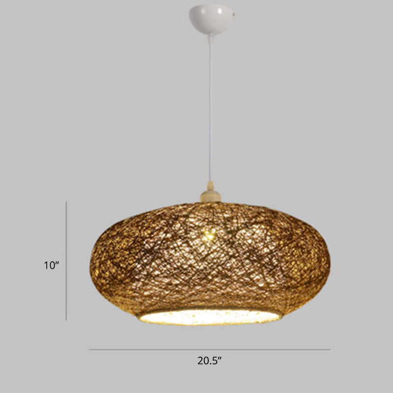 Apparecchio di illuminazione a sospensione rotonda minimalista Rattan 1 Terrena a testa di appendi in abbronzatura scura