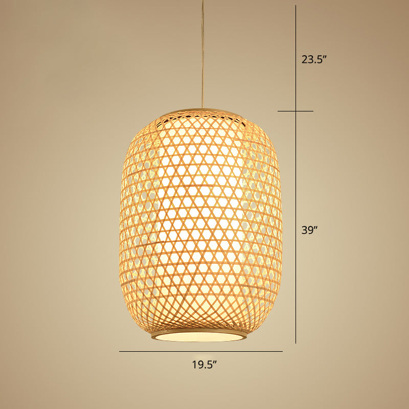 OVAL BAMBOO Suspension Light Asian 1-Bulb Beige Plafond Lanterne suspendu pour restaurant