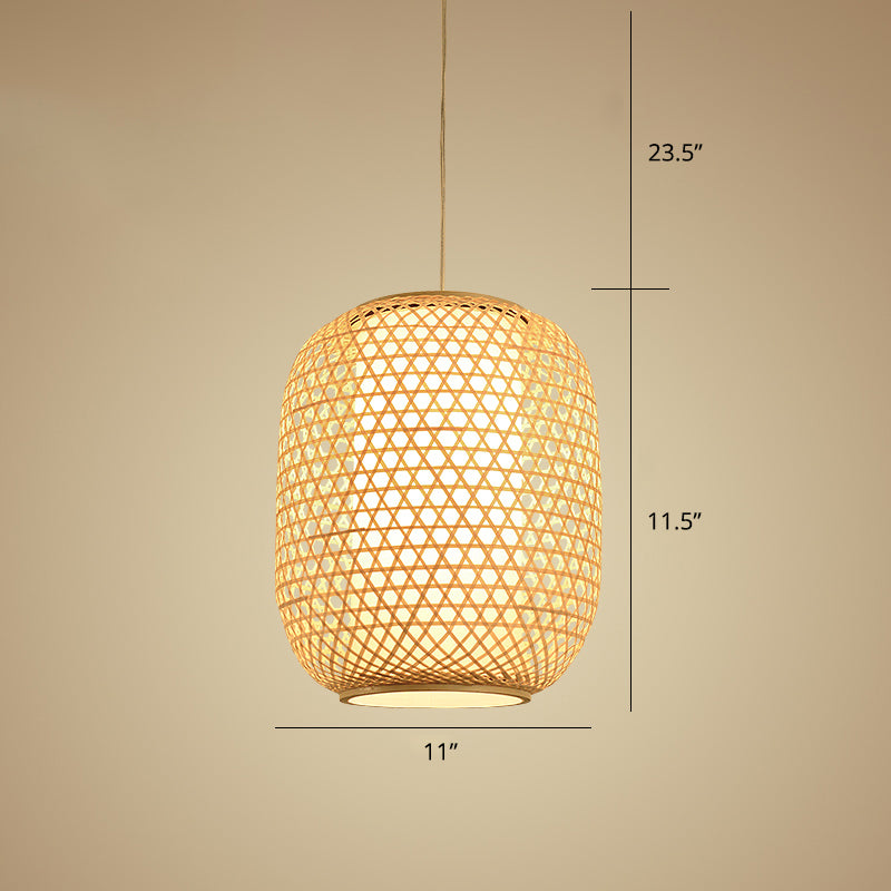 OVAL BAMBOO Suspension Light Asian 1-Bulb Beige Plafond Lanterne suspendu pour restaurant