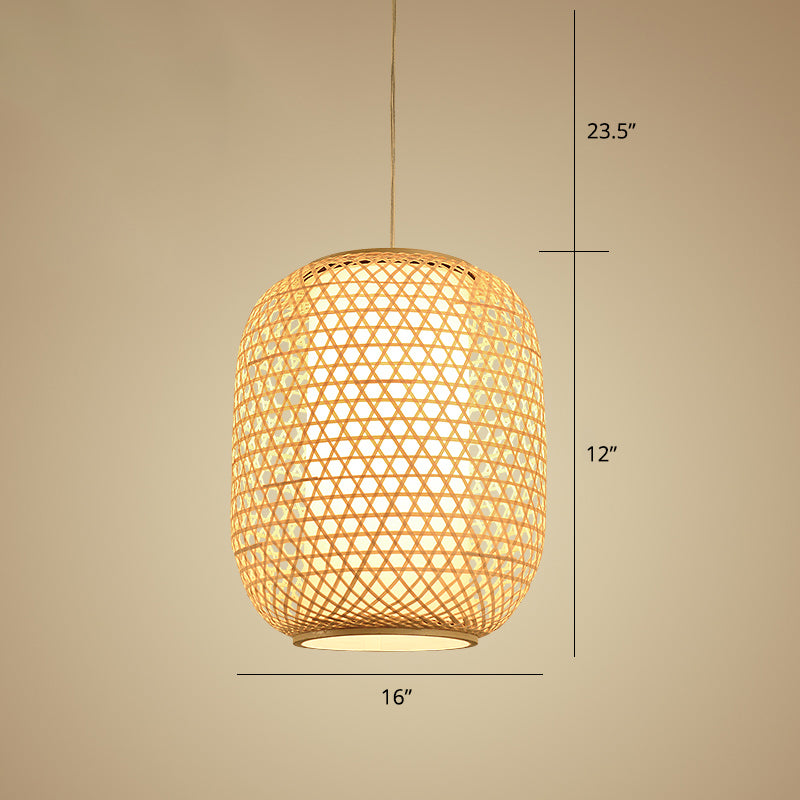 OVAL BAMBOO Suspension Light Asian 1-Bulb Beige Plafond Lanterne suspendu pour restaurant