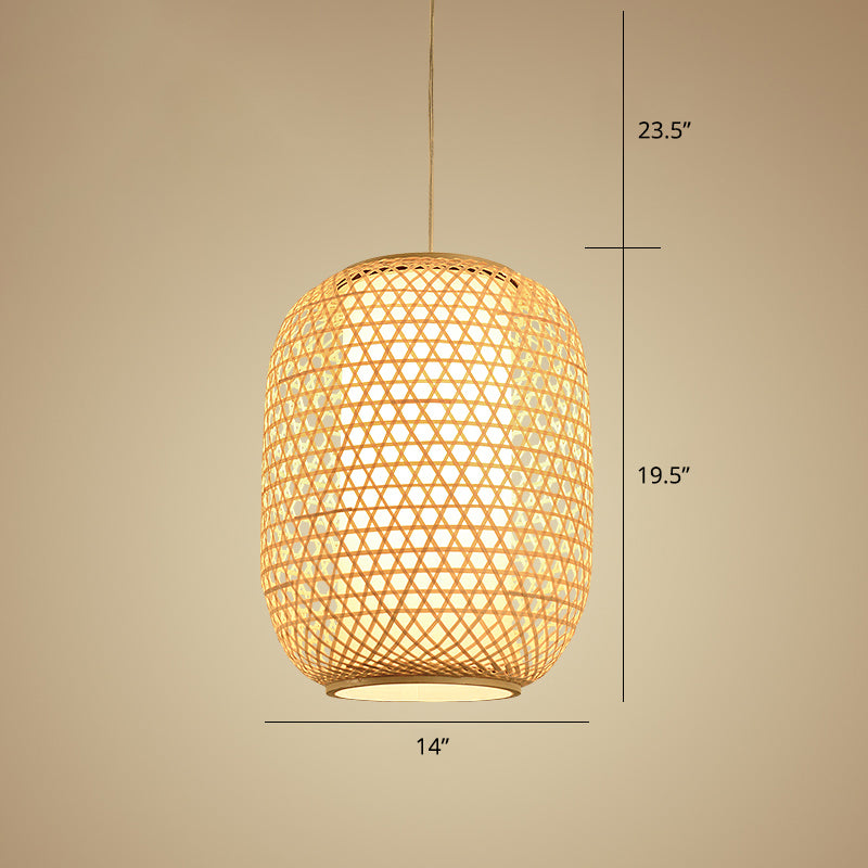 OVAL BAMBOO Suspension Light Asian 1-Bulb Beige Plafond Lanterne suspendu pour restaurant