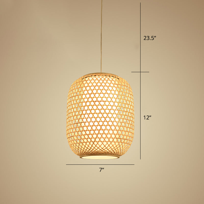 OVAL BAMBOO Suspension Light Asian 1-Bulb Beige Plafond Lanterne suspendu pour restaurant