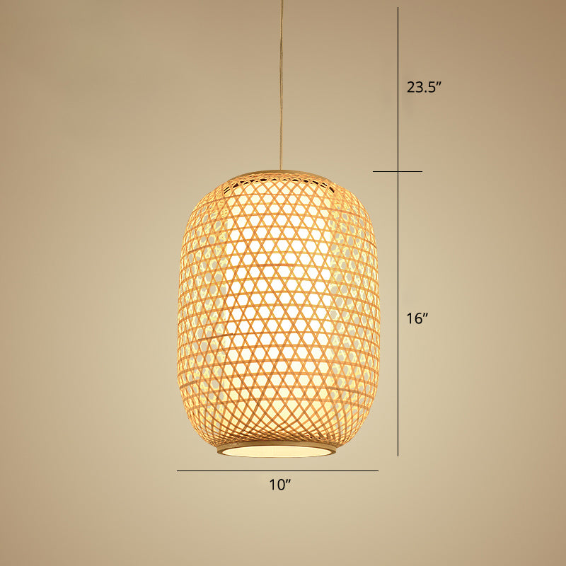 OVAL BAMBOO Suspension Light Asian 1-Bulb Beige Plafond Lanterne suspendu pour restaurant