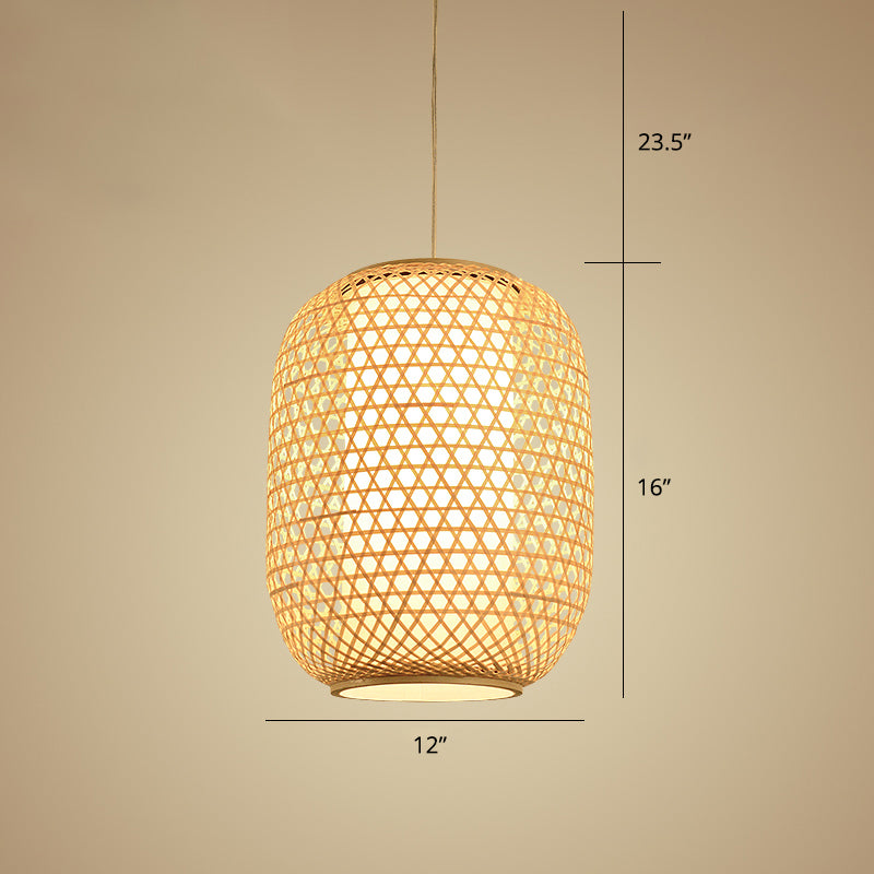 OVAL BAMBOO Suspension Light Asian 1-Bulb Beige Plafond Lanterne suspendu pour restaurant