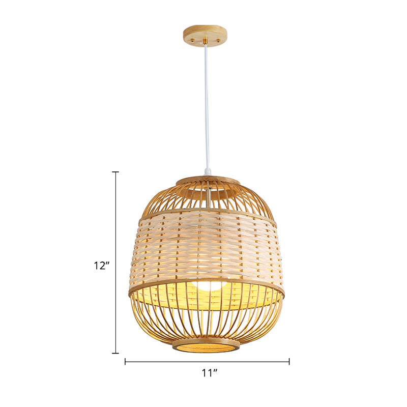 Cage Shade Dining Room Pendulum Light Bamboo Single Asian Style Ceiling Pendant Lamp