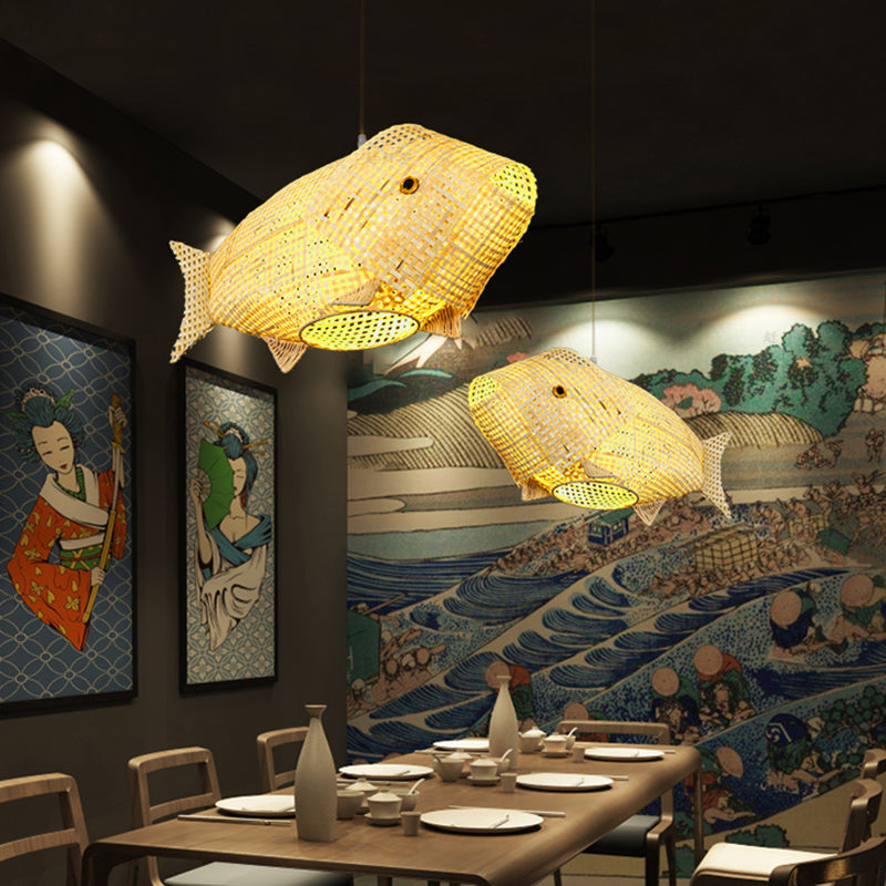 Pesce di bambù sospendere Luce a sospensione South-East Asia BEIGE Light per il ristorante