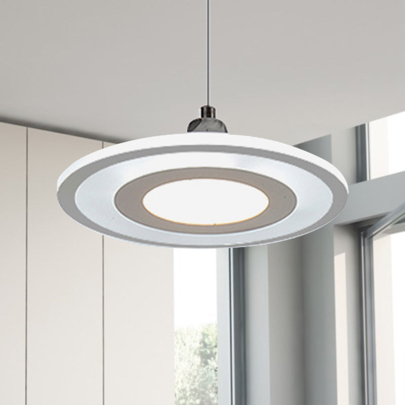 Pendentif contemporain LED Drop avec une nuance en acrylique Circle blanc plafond suspendu dans une lumière blanche extérieure chaude / blanche / intérieure