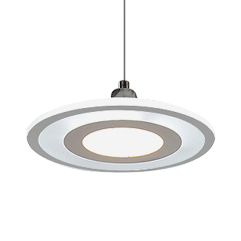 Contemporary LED Drop Pendant with Acrylic Shade White Circle Hanging Ceiling Lamp in Warm/White/Inner Warm Outer White Light