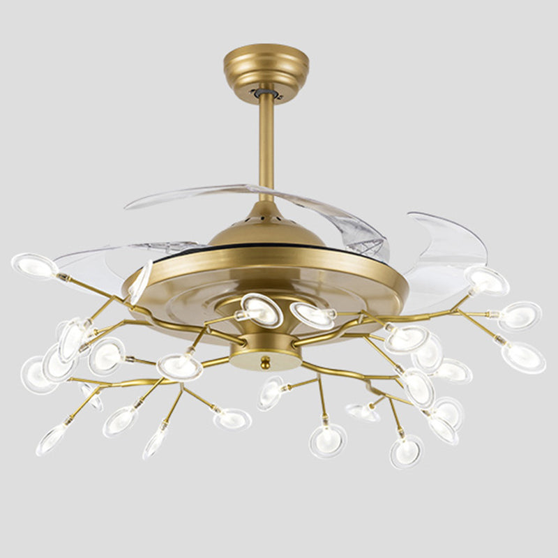 Remote Control Firefly Semi Flush Chandelier Postmodern Metal Dining Room Ceiling Fan Light, 42" W