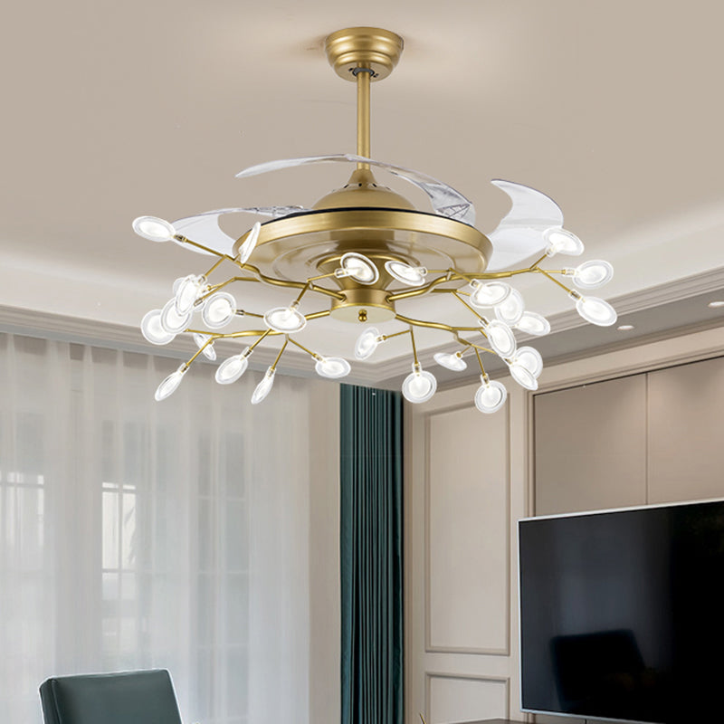 Remote Control Firefly Semi Flush Chandelier Postmodern Metal Dining Room Ceiling Fan Light, 42" W