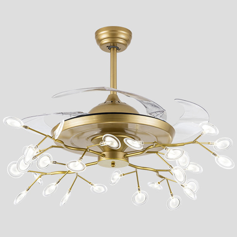 Remote Control Firefly Semi Flush Chandelier Postmodern Metal Dining Room Ceiling Fan Light, 42" W