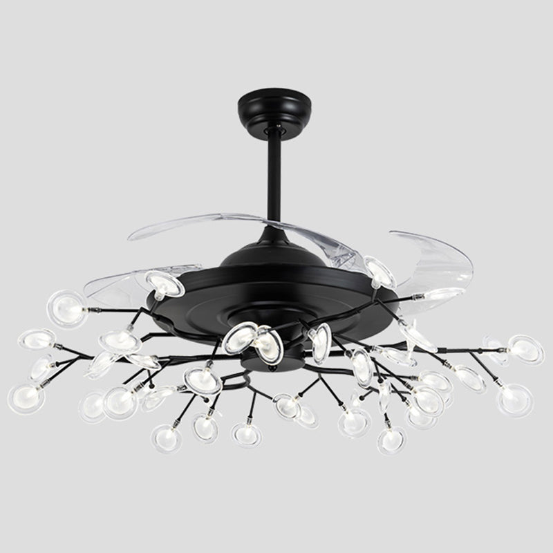 Remote Control Firefly Semi Flush Chandelier Postmodern Metal Dining Room Ceiling Fan Light, 42" W