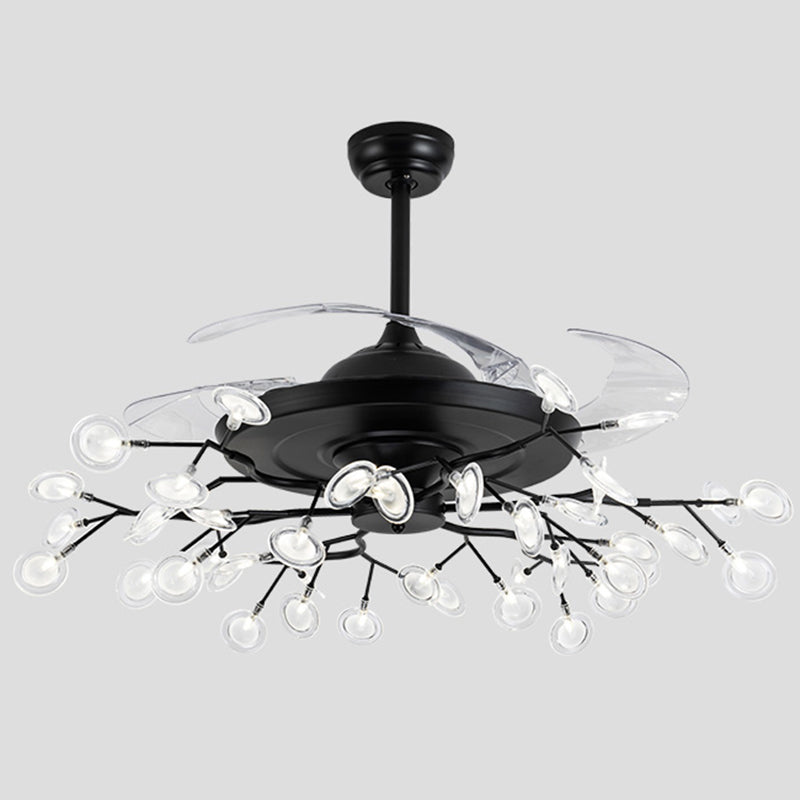 Remote Control Firefly Semi Flush Chandelier Postmodern Metal Dining Room Ceiling Fan Light, 42" W