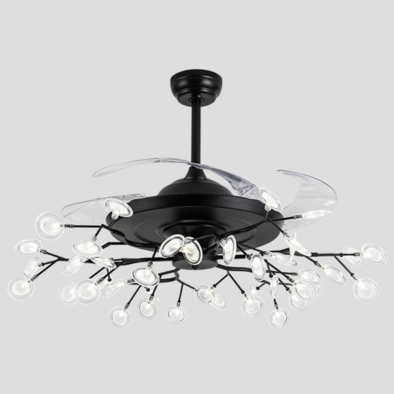 Remote Control Firefly Semi Flush Chandelier Postmodern Metal Dining Room Ceiling Fan Light, 42" W