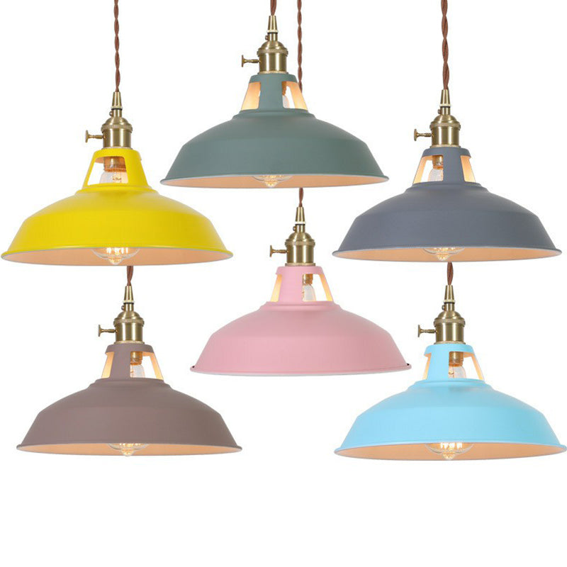 Barn Shaped Suspension Light Macaron Metal 1-Light Restaurant Drop Pendant with Vent Design