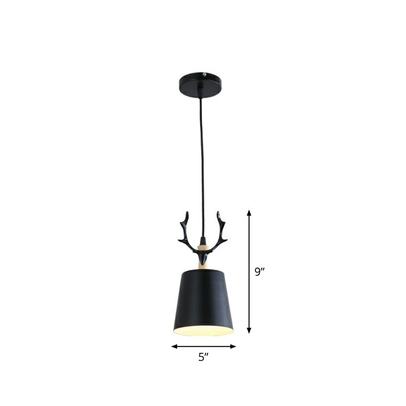 Macaron Taper Hanging Ceiling Light Metal Single Dining Room Drop Pendant with Antler Decor