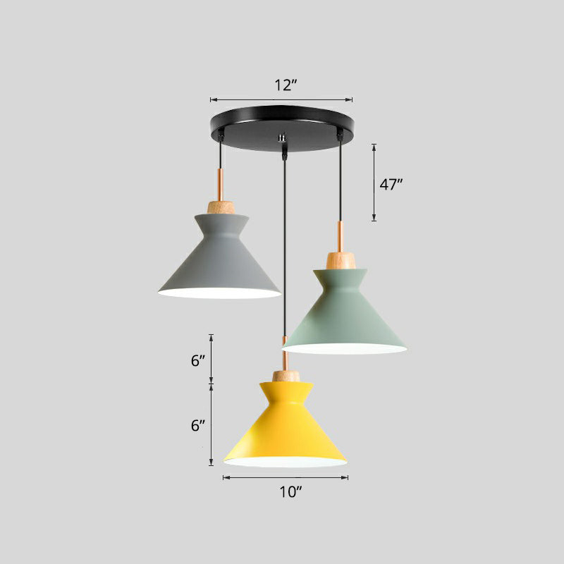 Macaron 3-Light Pendant Lamp Black Geometric Multi Ceiling Light with Metal Shade for Restaurant