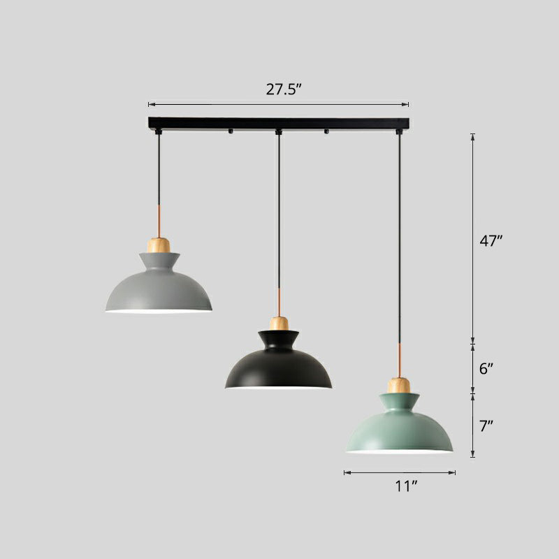 Macaron 3-Light Pendant Lamp Black Geometric Multi Ceiling Light with Metal Shade for Restaurant