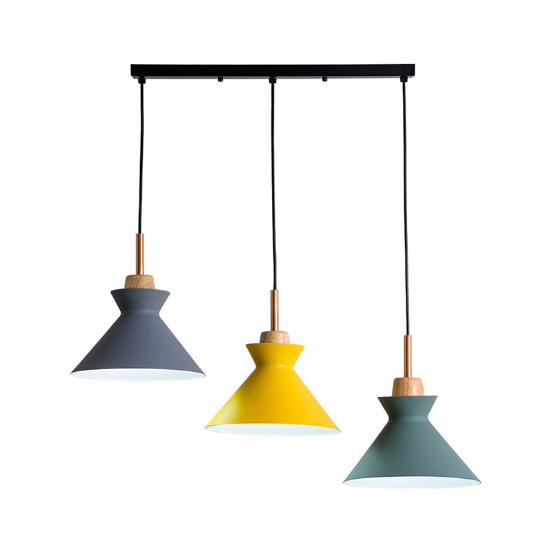 Macaron 3-Light Pendant Lamp Black Geometric Multi Ceiling Light with Metal Shade for Restaurant