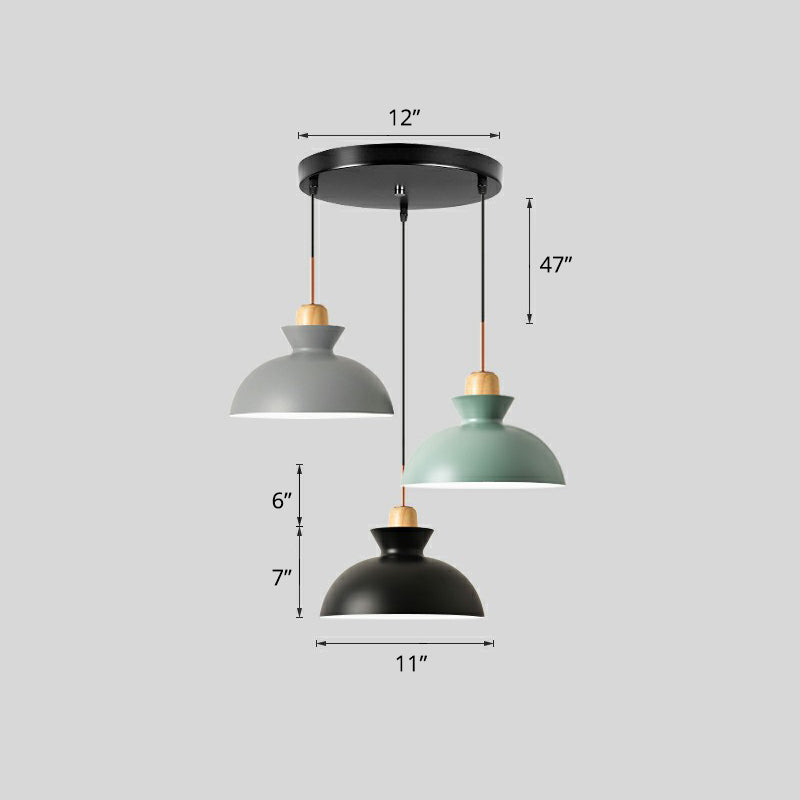 Macaron 3-Light Pendant Lamp Black Geometric Multi Ceiling Light with Metal Shade for Restaurant