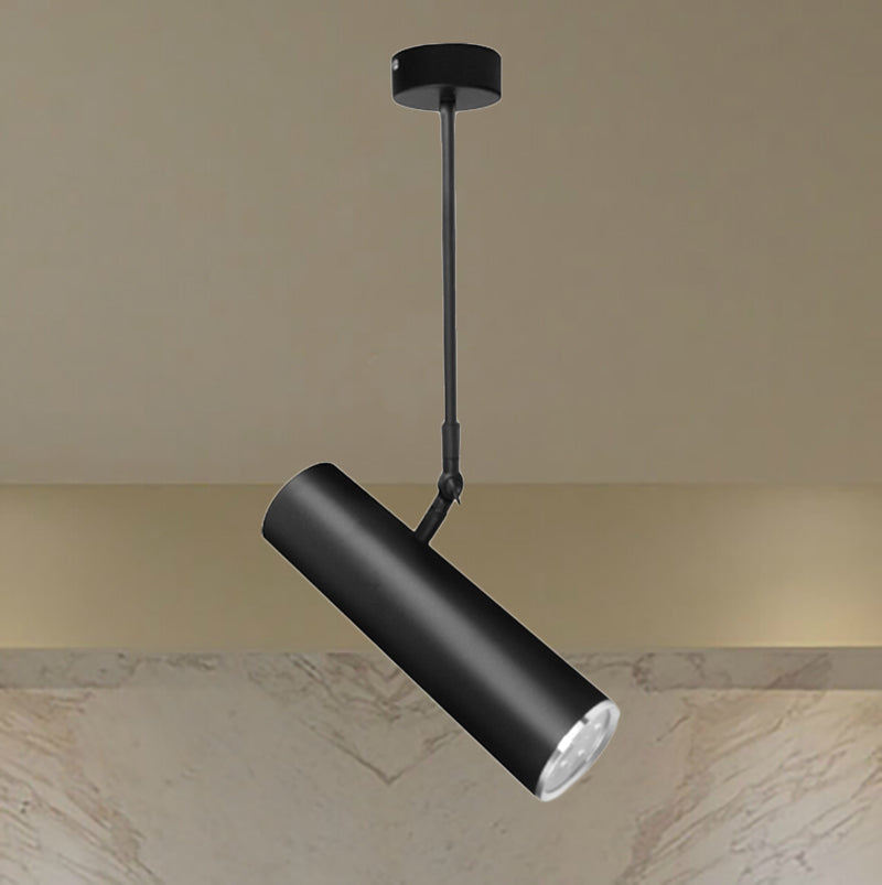 Cylinder LED Hanging Light Metal Simple Style Black Pendant Light with Adjustable Joint in Warm/White, 11"/19" Height