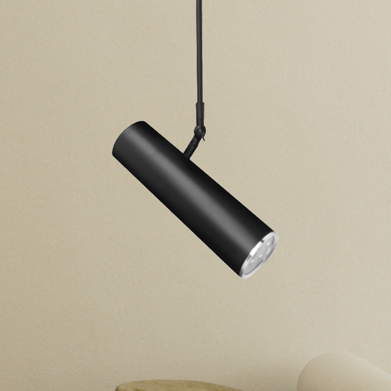 Cylinder LED Hanging Light Metal Simple Style Black Pendant Light with Adjustable Joint in Warm/White, 11"/19" Height